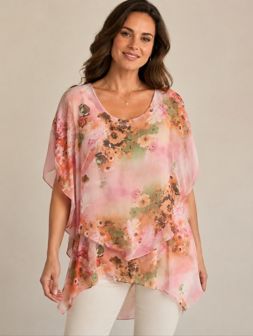 💙 NWOT  Pink Floral Sheer Tunic Flowy Top